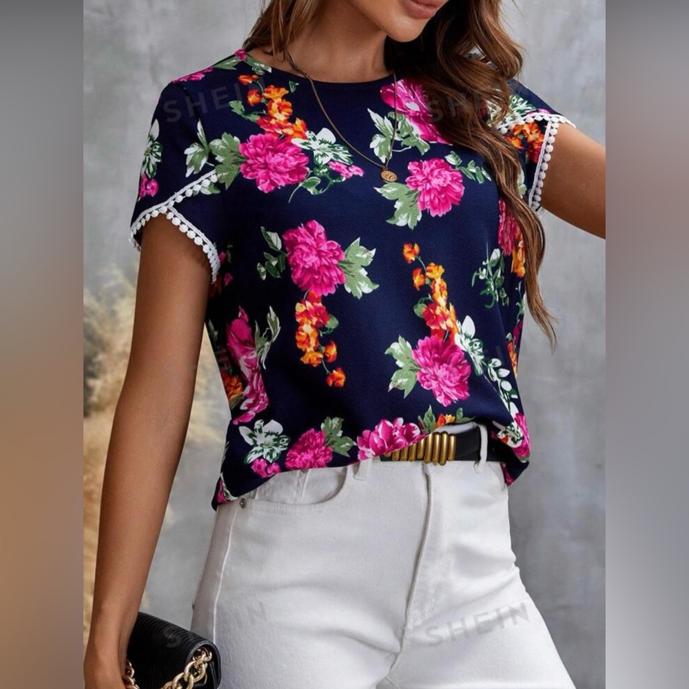 SHEIN Navy Floral Top